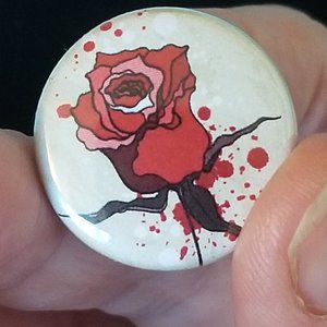 NWT Bloody Rose Pin White Red Black Flower